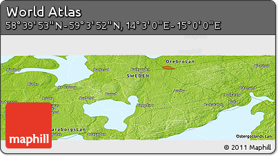Physical Panoramic Map of the Area around 58° 51' 53" N, 14° 31' 30" E