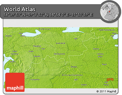 Physical 3D Map of the Area around 58° 51' 53" N, 15° 22' 30" E
