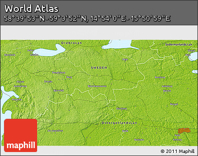 Physical 3D Map of the Area around 58° 51' 53" N, 15° 22' 30" E