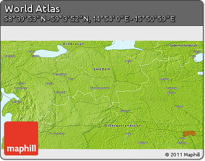 Physical 3D Map of the Area around 58° 51' 53" N, 15° 22' 30" E