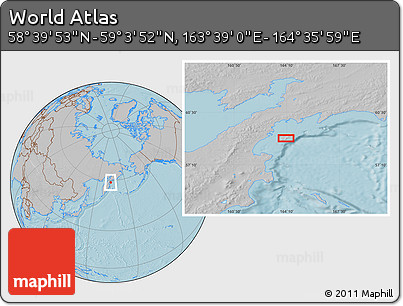 Gray Location Map of the Area around 58° 51' 53" N, 164° 7' 30" E, hill shading