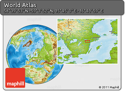 Physical Location Map of the Area around 58° 51' 53" N, 16° 13' 30" E