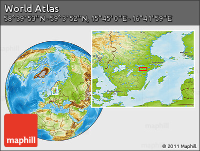 Physical Location Map of the Area around 58° 51' 53" N, 16° 13' 30" E