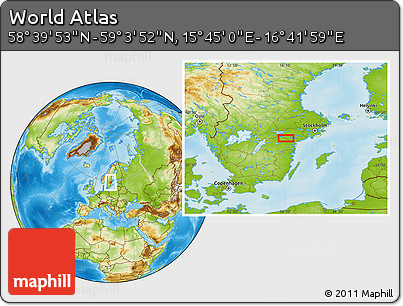 Physical Location Map of the Area around 58° 51' 53" N, 16° 13' 30" E