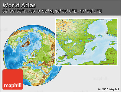 Physical Location Map of the Area around 58° 51' 53" N, 17° 4' 30" E