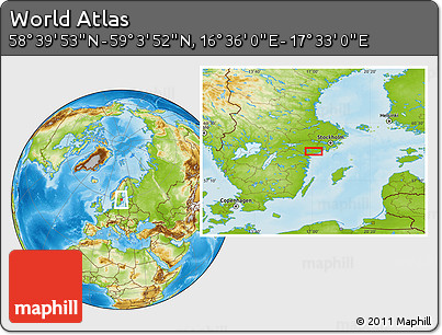 Physical Location Map of the Area around 58° 51' 53" N, 17° 4' 30" E