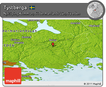 Physical Panoramic Map of Tystberga