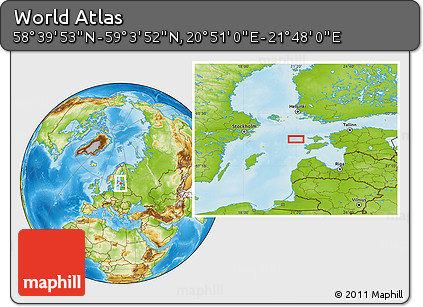 Physical Location Map of the Area around 58° 51' 53" N, 21° 19' 30" E