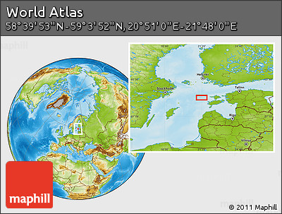 Physical Location Map of the Area around 58° 51' 53" N, 21° 19' 30" E