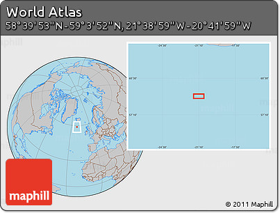 Gray Location Map of the Area around 58° 51' 53" N, 21° 10' 29" W