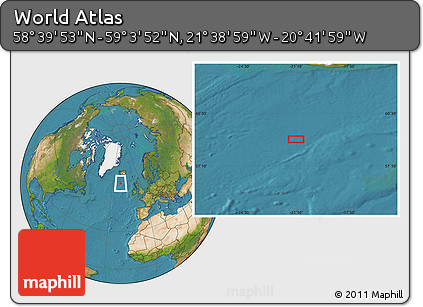 Satellite Location Map of the Area around 58° 51' 53" N, 21° 10' 29" W