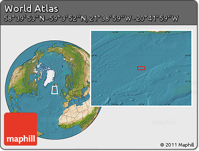 Satellite Location Map of the Area around 58° 51' 53" N, 21° 10' 29" W