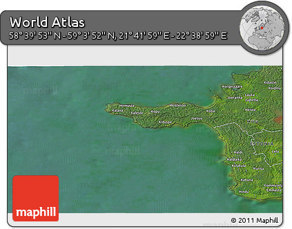 Satellite 3D Map of the Area around 58° 51' 53" N, 22° 10' 29" E