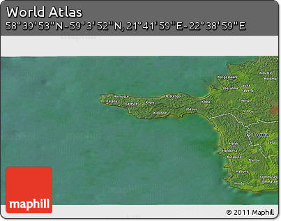 Satellite 3D Map of the Area around 58° 51' 53" N, 22° 10' 29" E