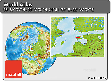 Physical Location Map of the Area around 58° 51' 53" N, 22° 10' 29" E