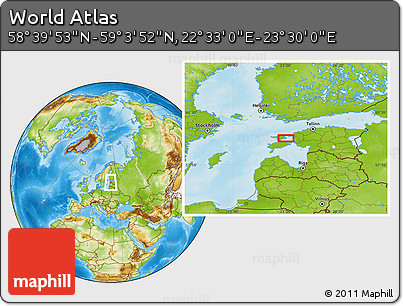 Physical Location Map of the Area around 58° 51' 53" N, 23° 1' 29" E