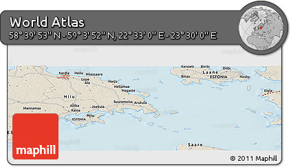 Shaded Relief Panoramic Map of the Area around 58° 51' 53" N, 23° 1' 29" E