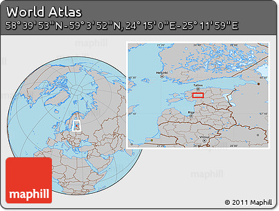 Gray Location Map of the Area around 58° 51' 53" N, 24° 43' 30" E