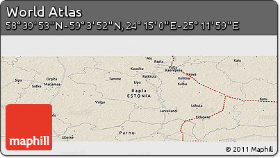 Shaded Relief Panoramic Map of the Area around 58° 51' 53" N, 24° 43' 30" E