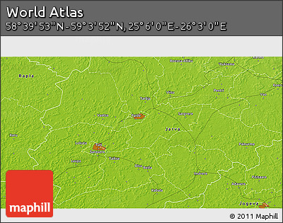 Physical 3D Map of the Area around 58° 51' 53" N, 25° 34' 30" E