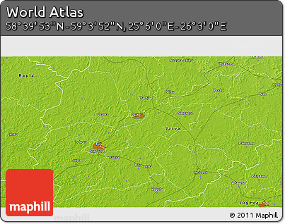 Physical 3D Map of the Area around 58° 51' 53" N, 25° 34' 30" E