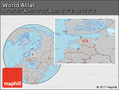 Gray Location Map of the Area around 58° 51' 53" N, 25° 34' 30" E