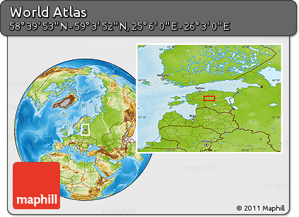 Physical Location Map of the Area around 58° 51' 53" N, 25° 34' 30" E
