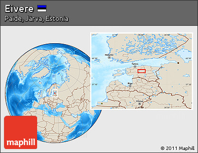 Shaded Relief Location Map of Eivere