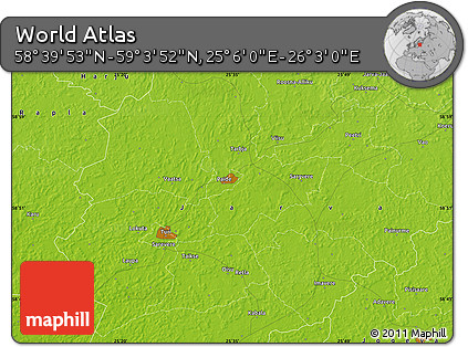 Physical Map of the Area around 58° 51' 53" N, 25° 34' 30" E