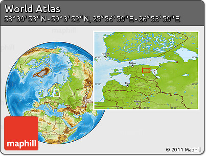 Physical Location Map of the Area around 58° 51' 53" N, 26° 25' 29" E