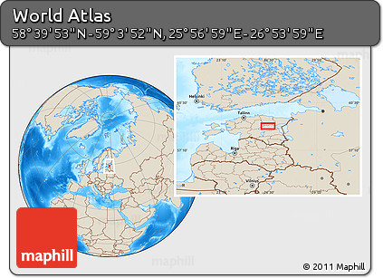 Shaded Relief Location Map of the Area around 58° 51' 53" N, 26° 25' 29" E