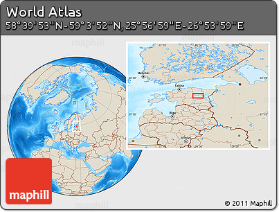 Shaded Relief Location Map of the Area around 58° 51' 53" N, 26° 25' 29" E