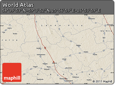 Shaded Relief Map of the Area around 58° 51' 53" N, 26° 25' 29" E