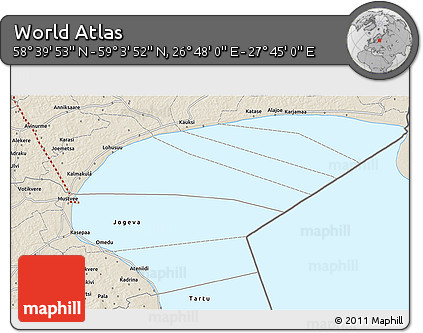 Shaded Relief 3D Map of the Area around 58° 51' 53" N, 27° 16' 29" E