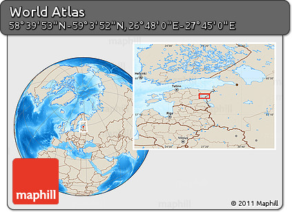 Shaded Relief Location Map of the Area around 58° 51' 53" N, 27° 16' 29" E