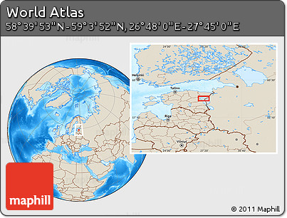 Shaded Relief Location Map of the Area around 58° 51' 53" N, 27° 16' 29" E