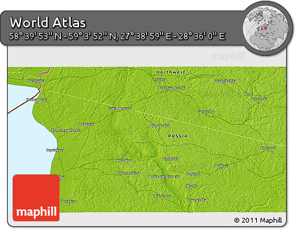 Physical 3D Map of the Area around 58° 51' 53" N, 28° 7' 30" E