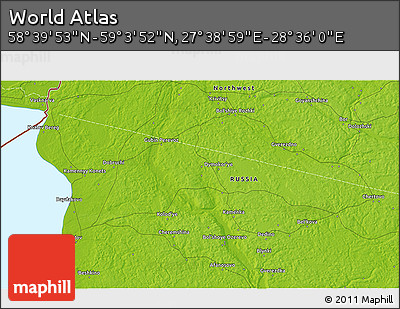 Physical 3D Map of the Area around 58° 51' 53" N, 28° 7' 30" E