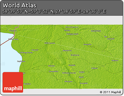 Physical 3D Map of the Area around 58° 51' 53" N, 28° 7' 30" E