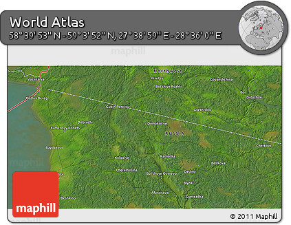 Satellite 3D Map of the Area around 58° 51' 53" N, 28° 7' 30" E