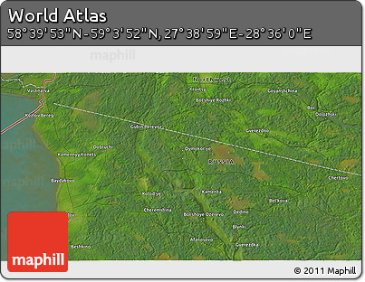 Satellite 3D Map of the Area around 58° 51' 53" N, 28° 7' 30" E