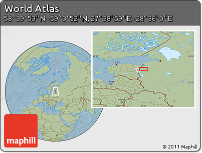 Savanna Style Location Map of the Area around 58° 51' 53" N, 28° 7' 30" E, hill shading