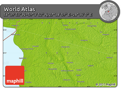 Physical Map of the Area around 58° 51' 53" N, 28° 7' 30" E