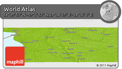 Physical Panoramic Map of the Area around 58° 51' 53" N, 28° 7' 30" E