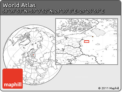 Blank Location Map of the Area around 58° 51' 53" N, 28° 58' 30" E