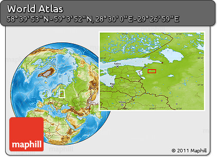 Physical Location Map of the Area around 58° 51' 53" N, 28° 58' 30" E