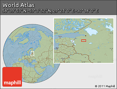 Savanna Style Location Map of the Area around 58° 51' 53" N, 29° 49' 30" E, hill shading