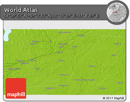Physical 3D Map of the Area around 58° 51' 53" N, 30° 40' 29" E