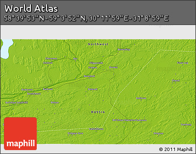 Physical 3D Map of the Area around 58° 51' 53" N, 30° 40' 29" E