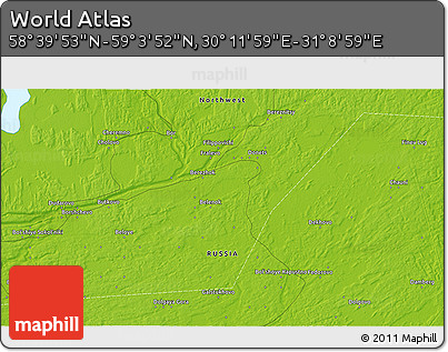 Physical 3D Map of the Area around 58° 51' 53" N, 30° 40' 29" E